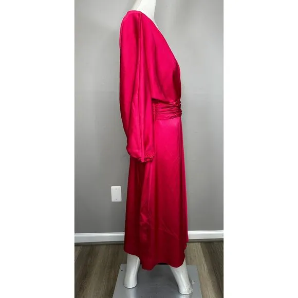 NWT Rickie Freeman For Teri Jon Asymmetric Blouson-Sleeve Midi Dress SZ 6 $490