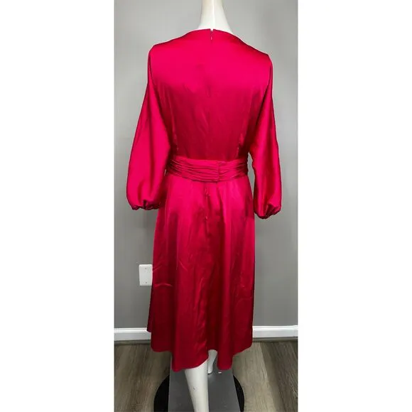 NWT Rickie Freeman For Teri Jon Asymmetric Blouson-Sleeve Midi Dress SZ 6 $490