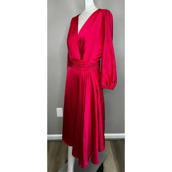 NWT Rickie Freeman For Teri Jon Asymmetric Blouson-Sleeve Midi Dress SZ 6 $490