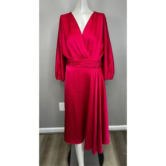 NWT Rickie Freeman For Teri Jon Asymmetric Blouson-Sleeve Midi Dress SZ 6 $490