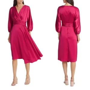 NWT Rickie Freeman For Teri Jon Asymmetric Blouson-Sleeve Midi Dress SZ 6 $490