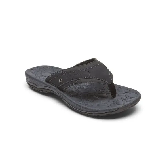 NWT ROCKPORT Mens Black Comfort Hayes Round Toe Slip On Thong Sandals 11 M