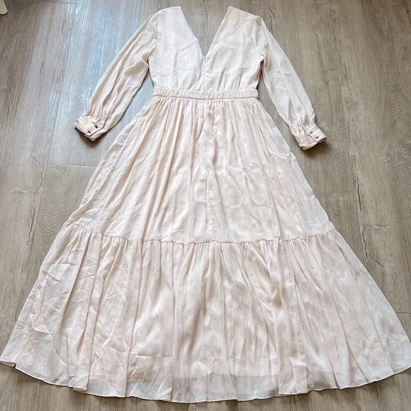 NWT Sandro Paris Women’s Cream Tiered Long Sleeve Maxi Dress Size 4
