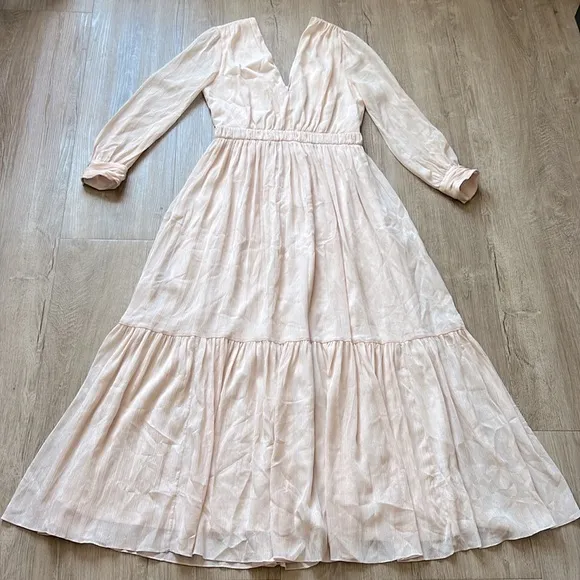 NWT Sandro Paris Women’s Cream Tiered Long Sleeve Maxi Dress Size 4
