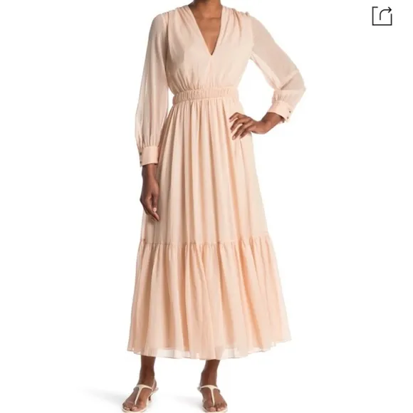 NWT Sandro Paris Women’s Cream Tiered Long Sleeve Maxi Dress Size 4