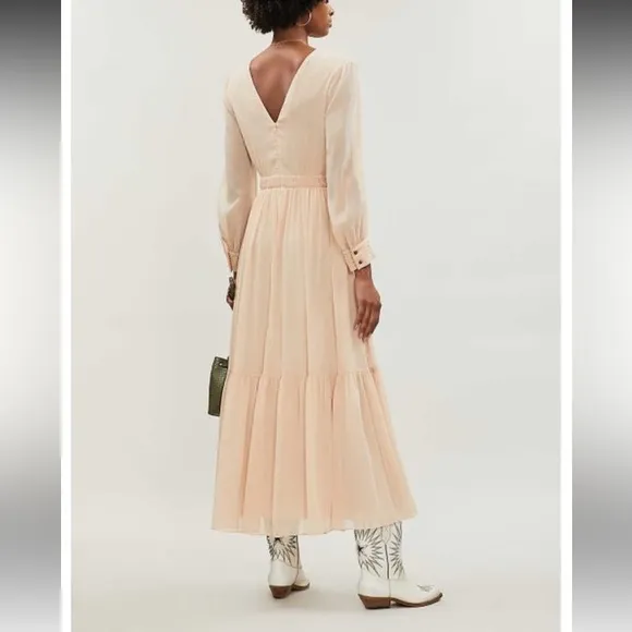 NWT Sandro Paris Women’s Cream Tiered Long Sleeve Maxi Dress Size 4
