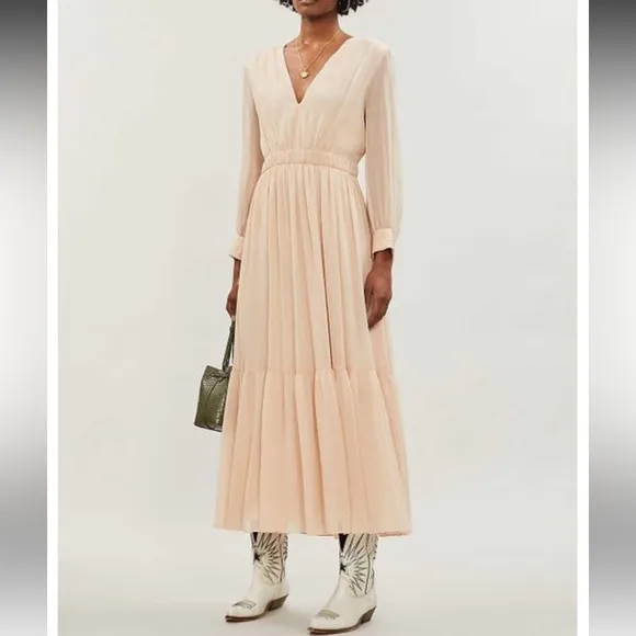 NWT Sandro Paris Women’s Cream Tiered Long Sleeve Maxi Dress Size 4