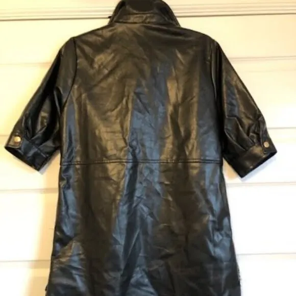 NWT SAY WHAT? Black Vegan Leather Tunic Mini Shirt Dress XL