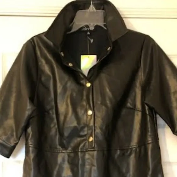NWT SAY WHAT? Black Vegan Leather Tunic Mini Shirt Dress XL