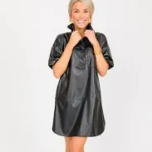 NWT SAY WHAT? Black Vegan Leather Tunic Mini Shirt Dress XL