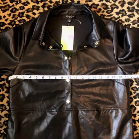 NWT SAY WHAT? Black Vegan Leather Tunic Mini Shirt Dress XL