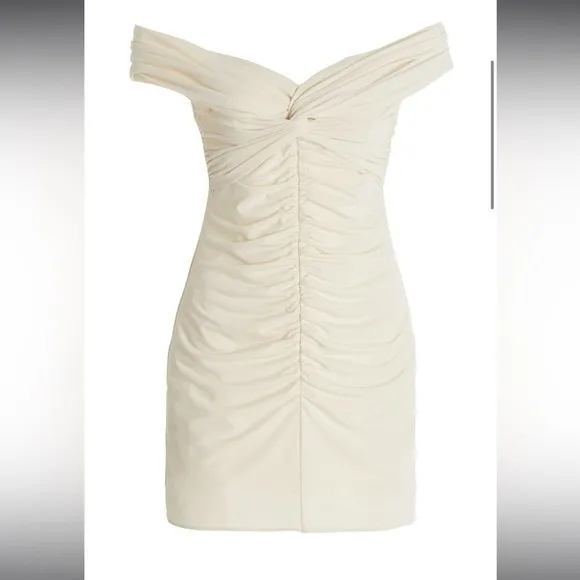 NWT Self-Portrait Ivory Jersey Off-Shoulder Mini Dress, US2/UK6 XS bridal cream