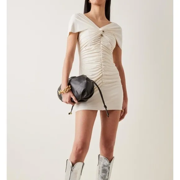 NWT Self-Portrait Ivory Jersey Off-Shoulder Mini Dress, US2/UK6 XS bridal cream