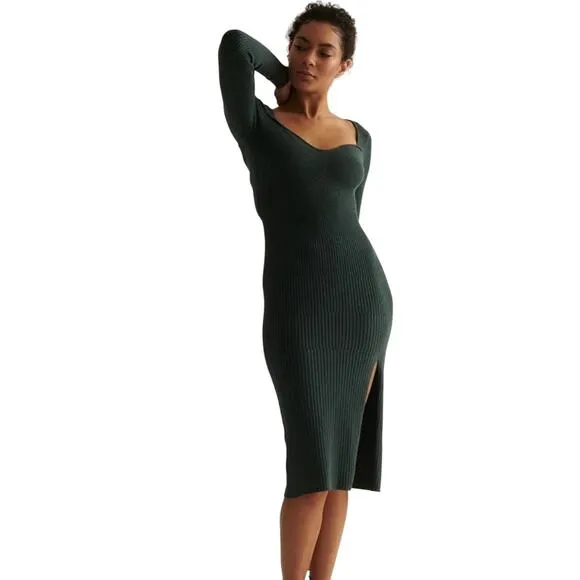 NWT SKIN Mariana Dress Size M (2) in Sea Moss Green Open Back Ribbed Cotton