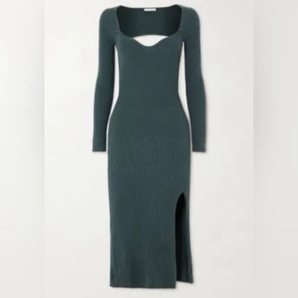 NWT SKIN Mariana Dress Size M (2) in Sea Moss Green Open Back Ribbed Cotton