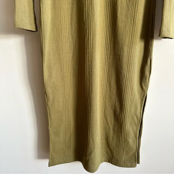 NWT Sweaty Betty Olive Green Ribbed Henley Long Sleeve Cotton Midi Dress Small