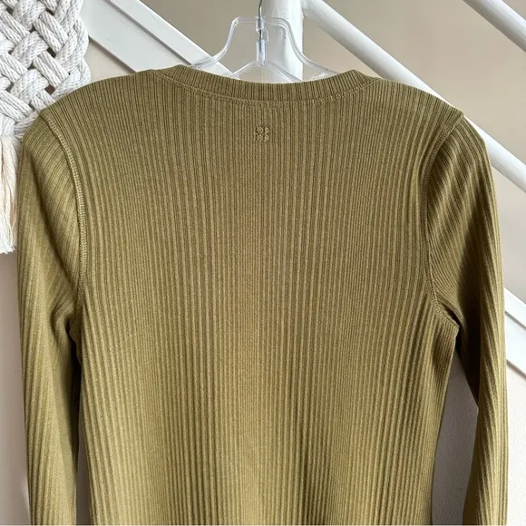 NWT Sweaty Betty Olive Green Ribbed Henley Long Sleeve Cotton Midi Dress Small