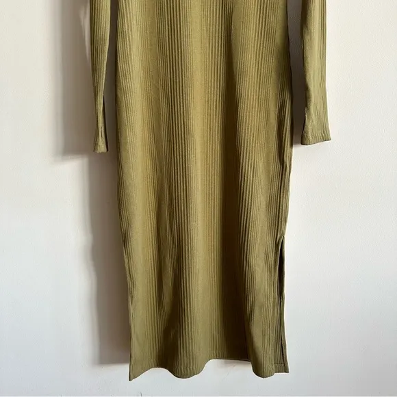 NWT Sweaty Betty Olive Green Ribbed Henley Long Sleeve Cotton Midi Dress Small