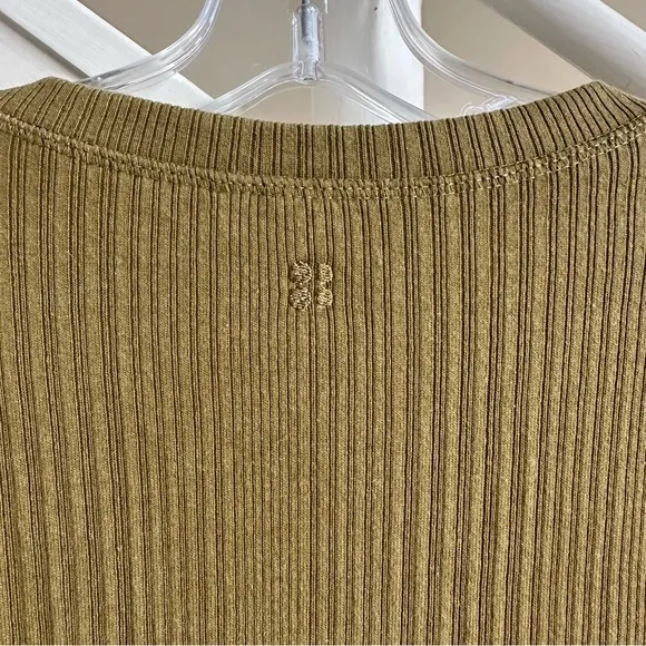 NWT Sweaty Betty Olive Green Ribbed Henley Long Sleeve Cotton Midi Dress Small