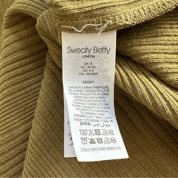 NWT Sweaty Betty Olive Green Ribbed Henley Long Sleeve Cotton Midi Dress Small