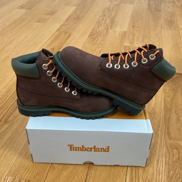 NWT Timberland Premium Dark Brown Nubuck 6-Inch Waterproof Boots kids us 11 &amp; 12