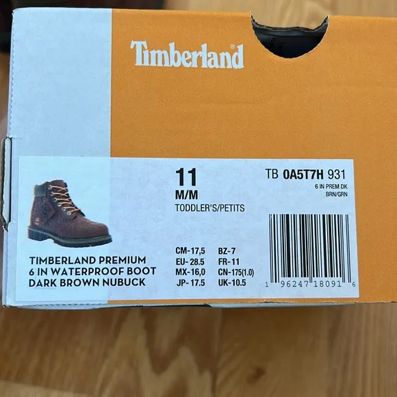 NWT Timberland Premium Dark Brown Nubuck 6-Inch Waterproof Boots kids us 11 &amp; 12