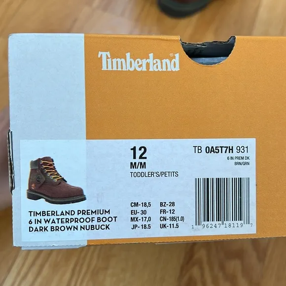 NWT Timberland Premium Dark Brown Nubuck 6-Inch Waterproof Boots kids us 11 &amp; 12