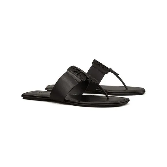 NWT TORY BURCH Womens Black Georgia Toe Slip On Leather Thong Sandals 8.5 M