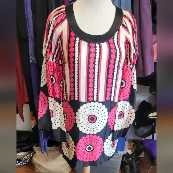 NWT Voom by Joy Han Colorful Graphic Print Silk Mini Dress Fit for a Fashionist