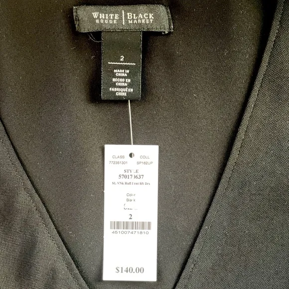 NWT | White House Black Market | Sleeveless Ruffle-Front Dress | Black | Size 2