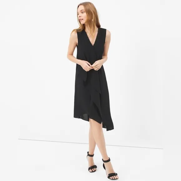 NWT | White House Black Market | Sleeveless Ruffle-Front Dress | Black | Size 2