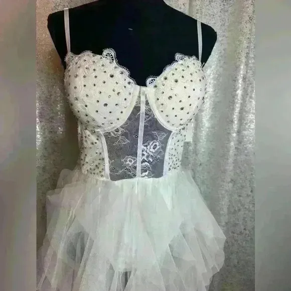 NWT White tulle dress AB rhinestones