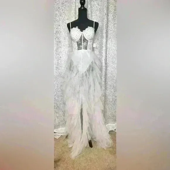 NWT White tulle dress AB rhinestones