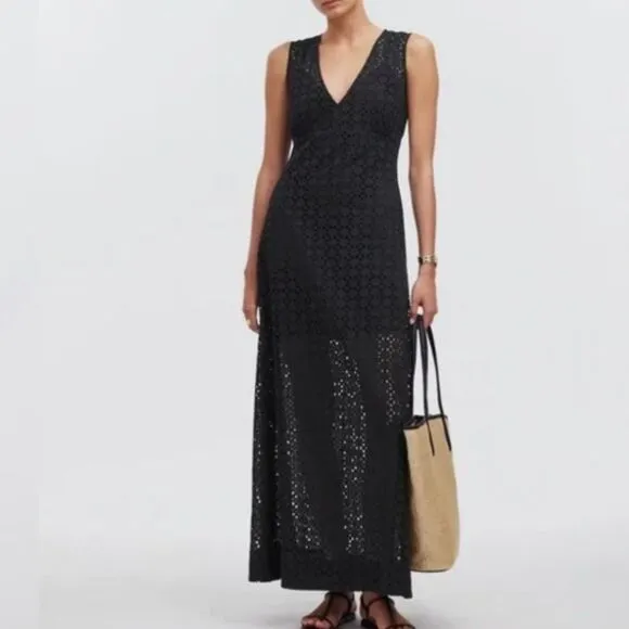 NWT Madewell Depeche Eyelet Maxi Dress Black 4