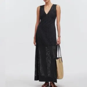 NWT Madewell Depeche Eyelet Maxi Dress Black 4