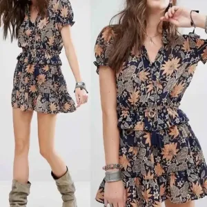 NWT Tularosa bohemian floral ruffle waist Colleen mini dress