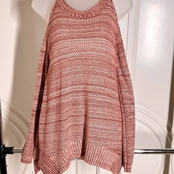 Olive   Oak cold  shoulder sweater. maroon and cream size medium NWT