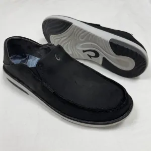 Olukai Kalia Leather Slip On Shoes Mens 10 Full Grain Waxed Nubuck Leather Black