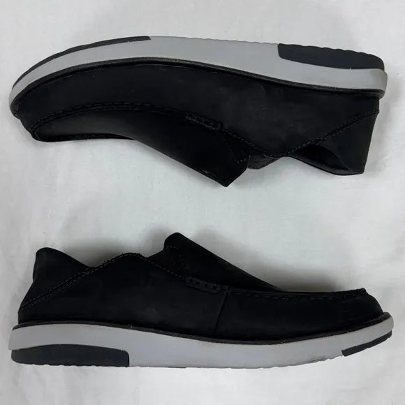 Olukai Kalia Leather Slip On Shoes Mens 10 Full Grain Waxed Nubuck Leather Black