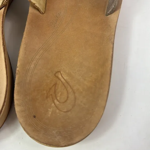 OLUKAI Nonohe Olu Golden Brown Leather Slide Women’s Sandals