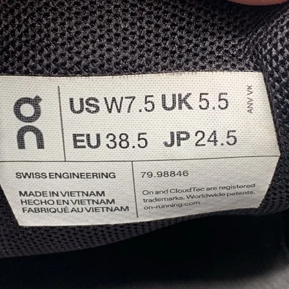 On Cloud 5 Black White Running Shoes Women’s Sz 7.5