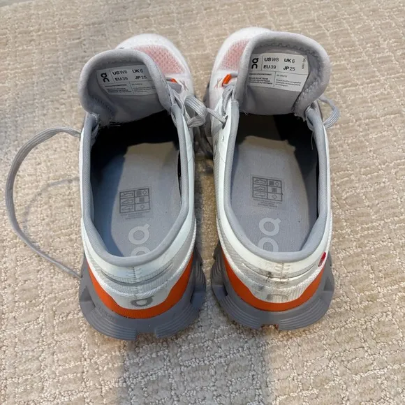 On Cloud X Running Shoes Lightweight Cross Trainer White Orange Women's 8