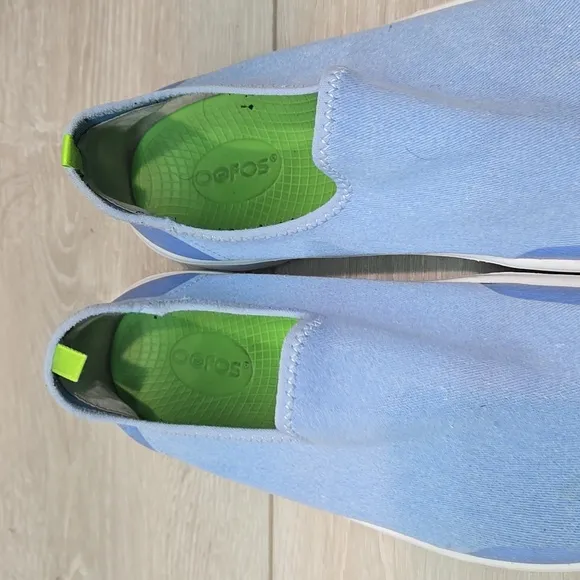 Oofos Women Revovery Light Blue Slip-On Shoes Sz 9