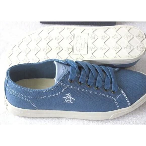 Original Penguin Men's Sam Stripe Classic Lace Up Light Blue Canvas Shoes NIB