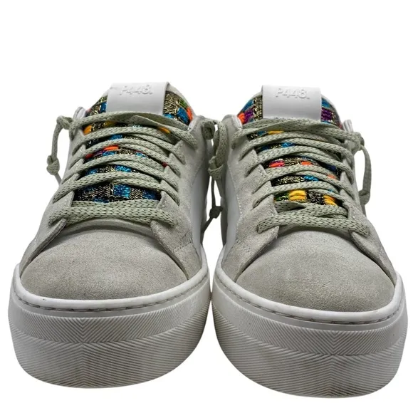 P448 Womens Shoes Thea Sneakers Sz 8 White Green Gold Leather Chunky Italy
