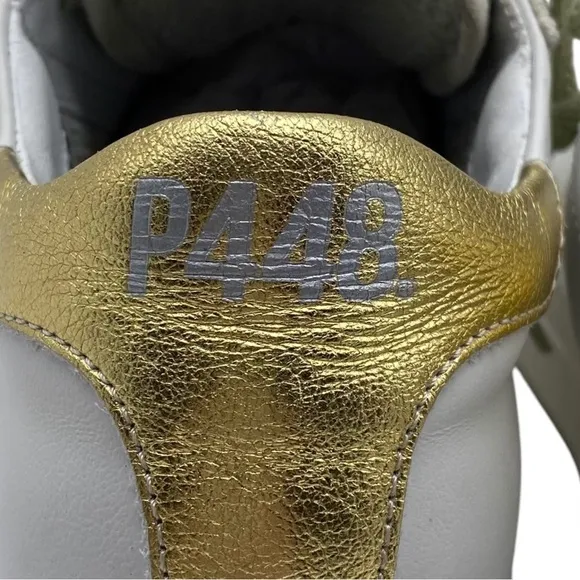 P448 Womens Shoes Thea Sneakers Sz 8 White Green Gold Leather Chunky Italy