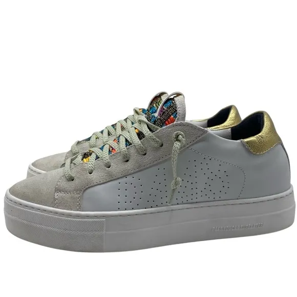P448 Womens Shoes Thea Sneakers Sz 8 White Green Gold Leather Chunky Italy