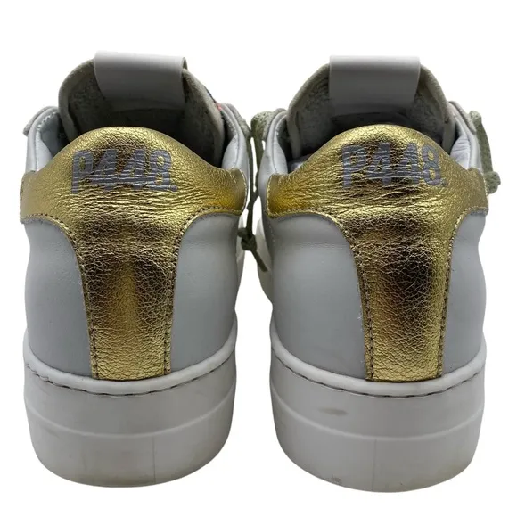 P448 Womens Shoes Thea Sneakers Sz 8 White Green Gold Leather Chunky Italy