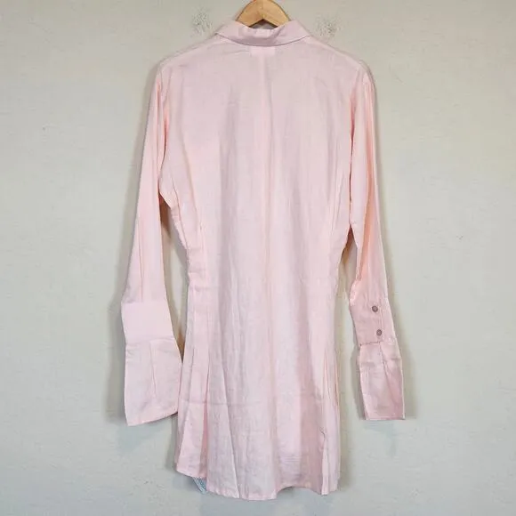 Palm Collective Mila Shirt Dress  Linen Light Pink Size X-Small