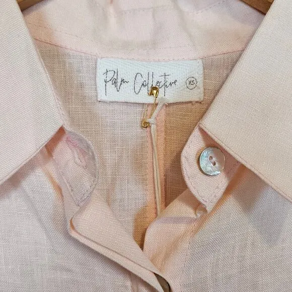 Palm Collective Mila Shirt Dress  Linen Light Pink Size X-Small